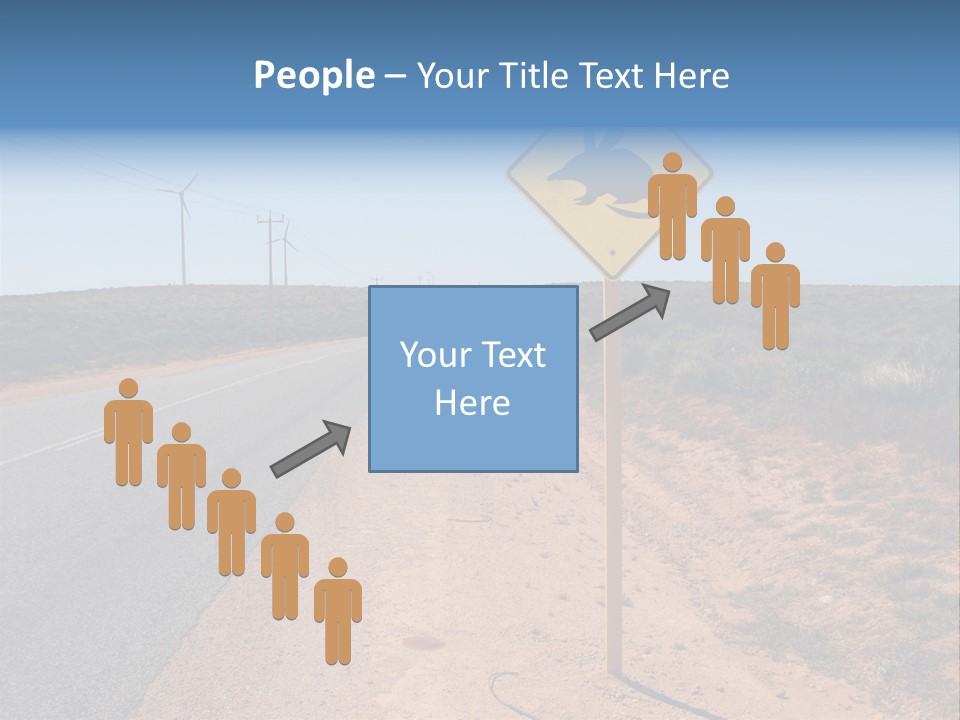 Warning Bandicoot Road Sign Standing Beside A Road In Western Australia. In Background Electric Generating Windmills. Australia PowerPoint Template