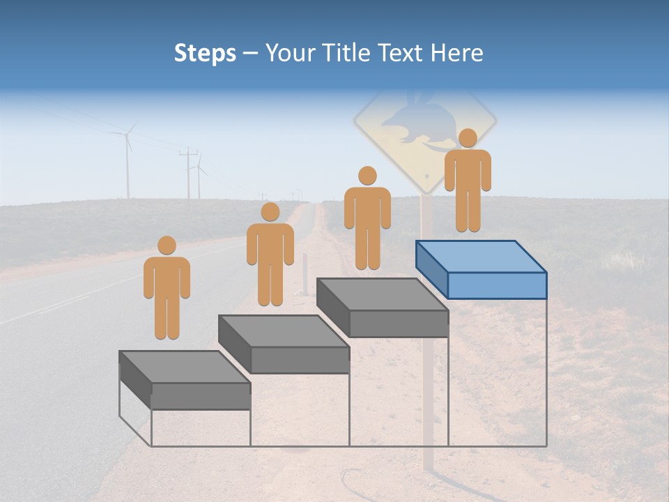 Warning Bandicoot Road Sign Standing Beside A Road In Western Australia. In Background Electric Generating Windmills. Australia PowerPoint Template