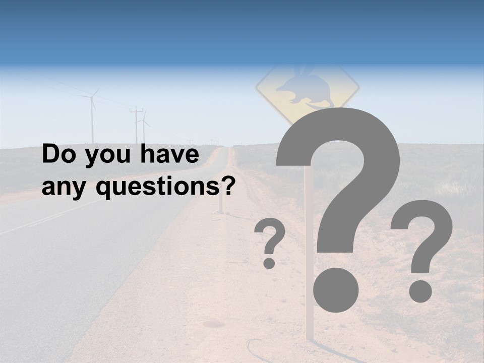 Warning Bandicoot Road Sign Standing Beside A Road In Western Australia. In Background Electric Generating Windmills. Australia PowerPoint Template