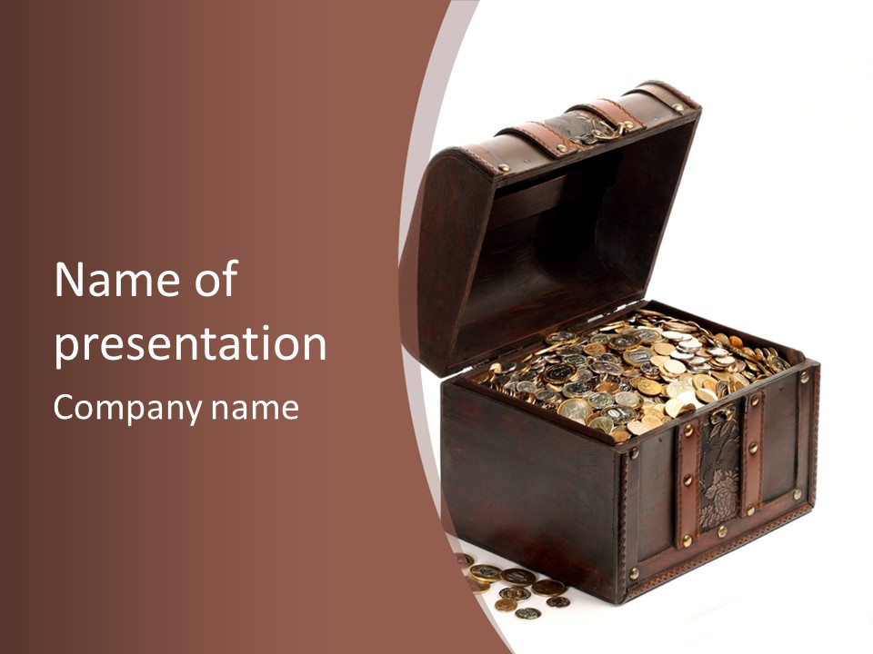A Wooden Ancient Chest Full Of Money PowerPoint Template