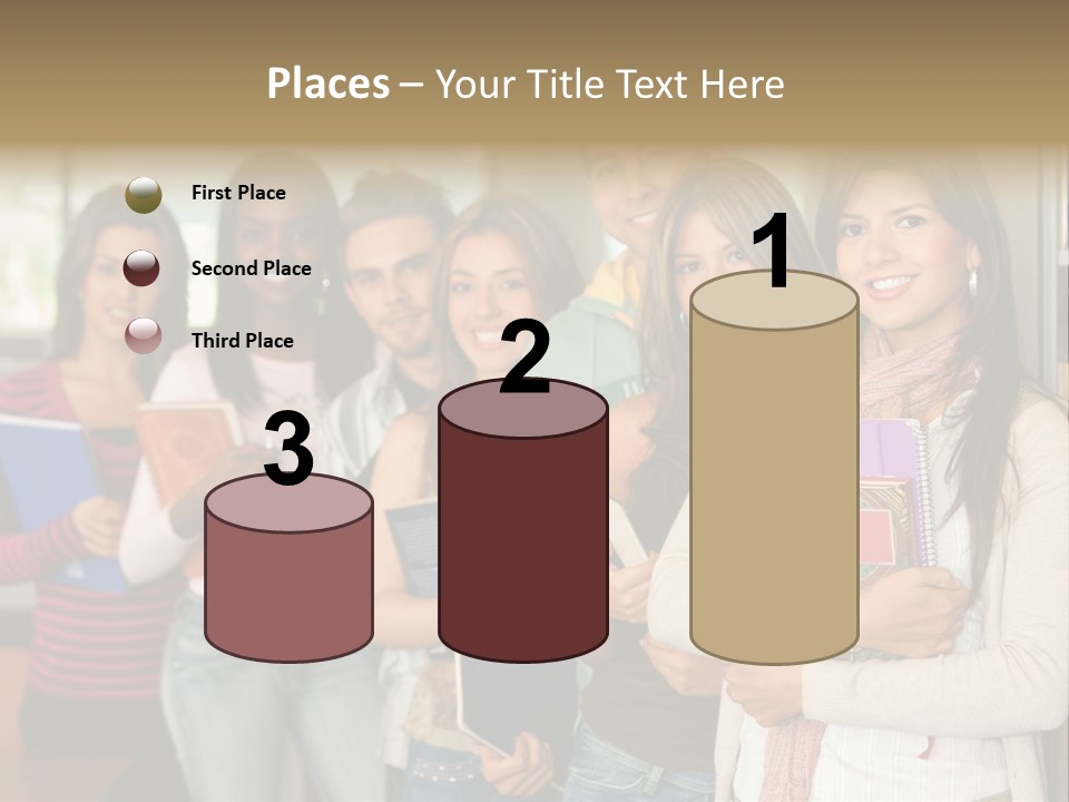 Group Of Students At A Library Smiling And Holding Some Notebooks PowerPoint Template