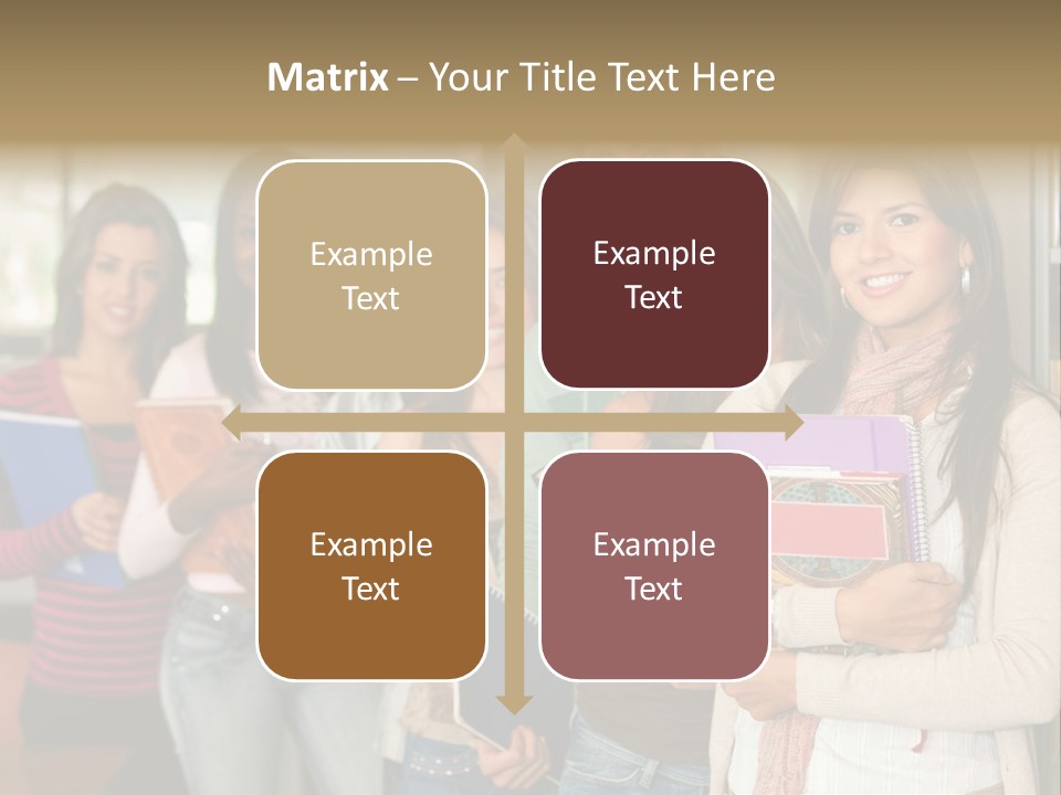 Group Of Students At A Library Smiling And Holding Some Notebooks PowerPoint Template