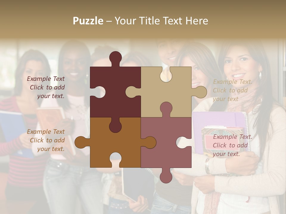 Group Of Students At A Library Smiling And Holding Some Notebooks PowerPoint Template