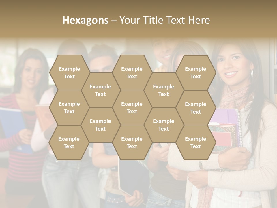 Group Of Students At A Library Smiling And Holding Some Notebooks PowerPoint Template