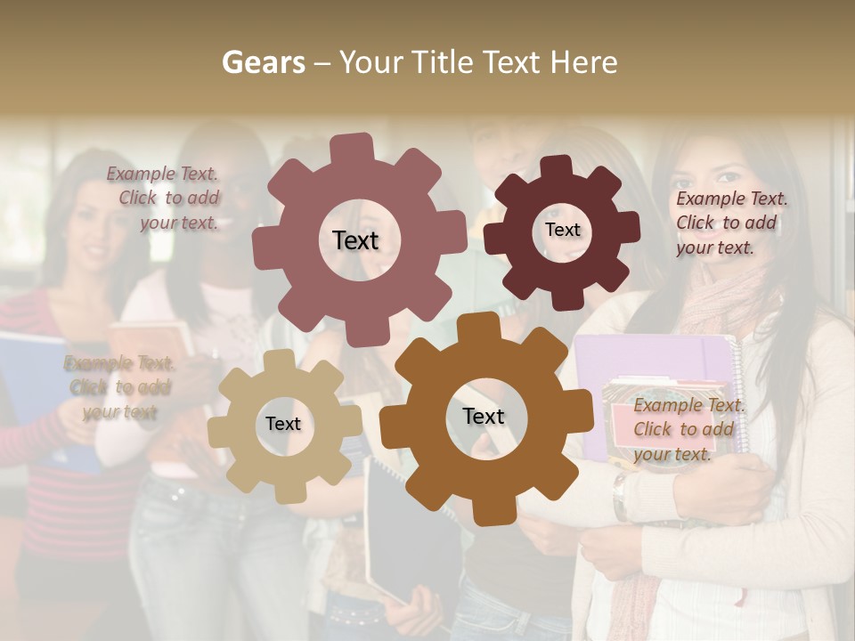 Group Of Students At A Library Smiling And Holding Some Notebooks PowerPoint Template