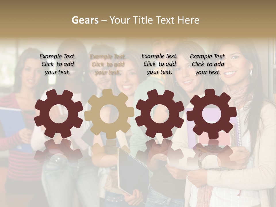 Group Of Students At A Library Smiling And Holding Some Notebooks PowerPoint Template