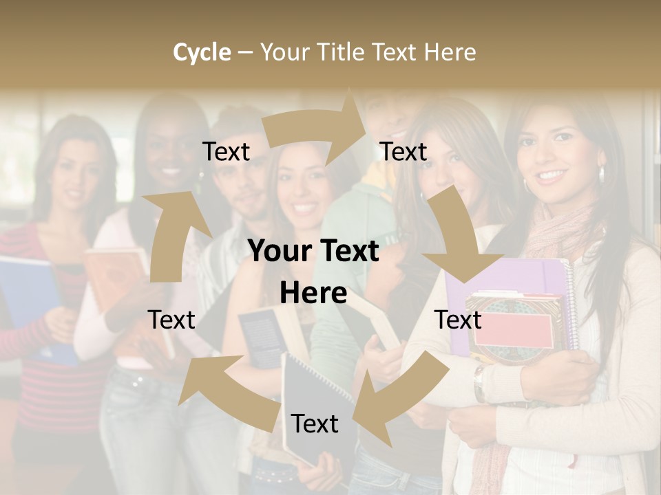 Group Of Students At A Library Smiling And Holding Some Notebooks PowerPoint Template