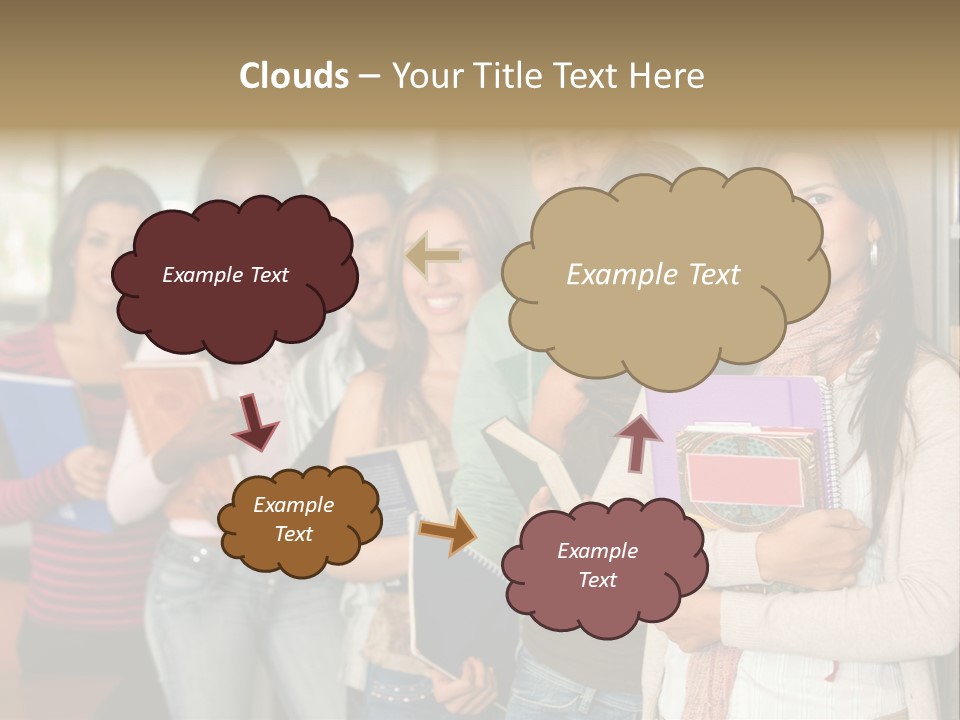 Group Of Students At A Library Smiling And Holding Some Notebooks PowerPoint Template