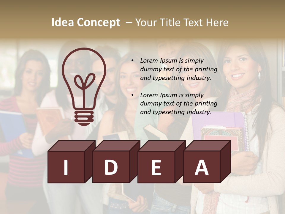 Group Of Students At A Library Smiling And Holding Some Notebooks PowerPoint Template