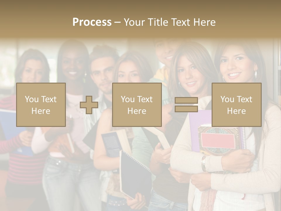 Group Of Students At A Library Smiling And Holding Some Notebooks PowerPoint Template