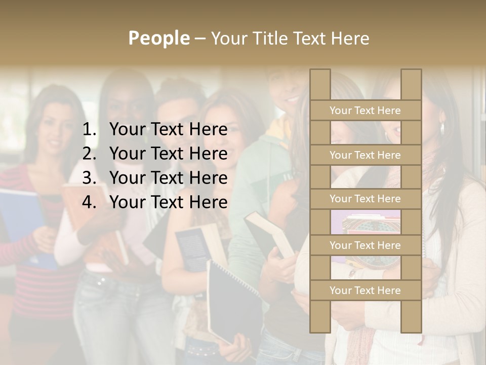 Group Of Students At A Library Smiling And Holding Some Notebooks PowerPoint Template