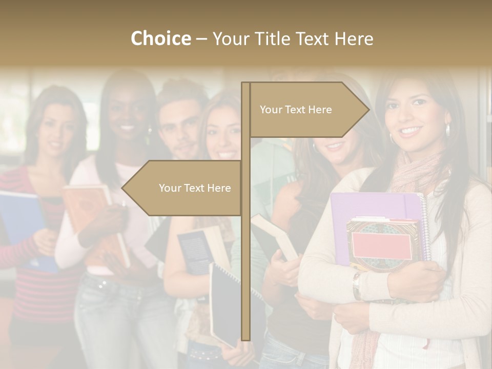 Group Of Students At A Library Smiling And Holding Some Notebooks PowerPoint Template