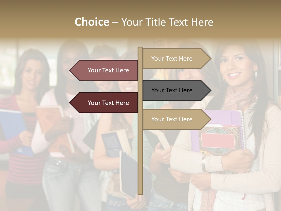 Group Of Students At A Library Smiling And Holding Some Notebooks PowerPoint Template