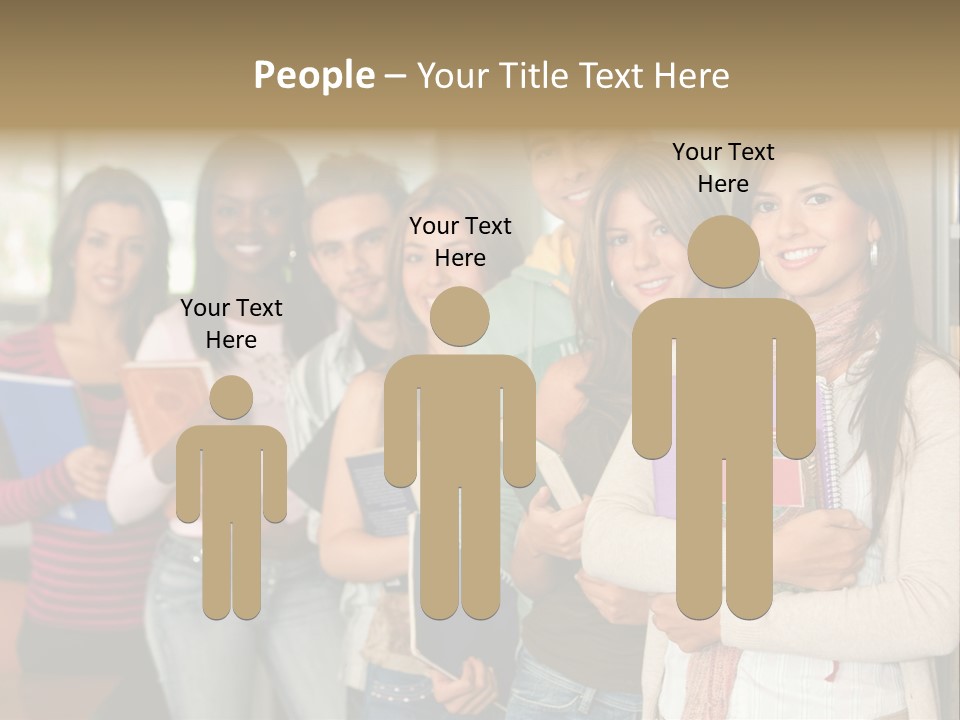 Group Of Students At A Library Smiling And Holding Some Notebooks PowerPoint Template