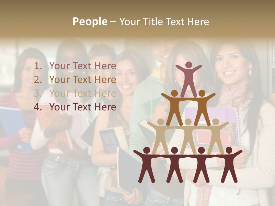 Group Of Students At A Library Smiling And Holding Some Notebooks PowerPoint Template