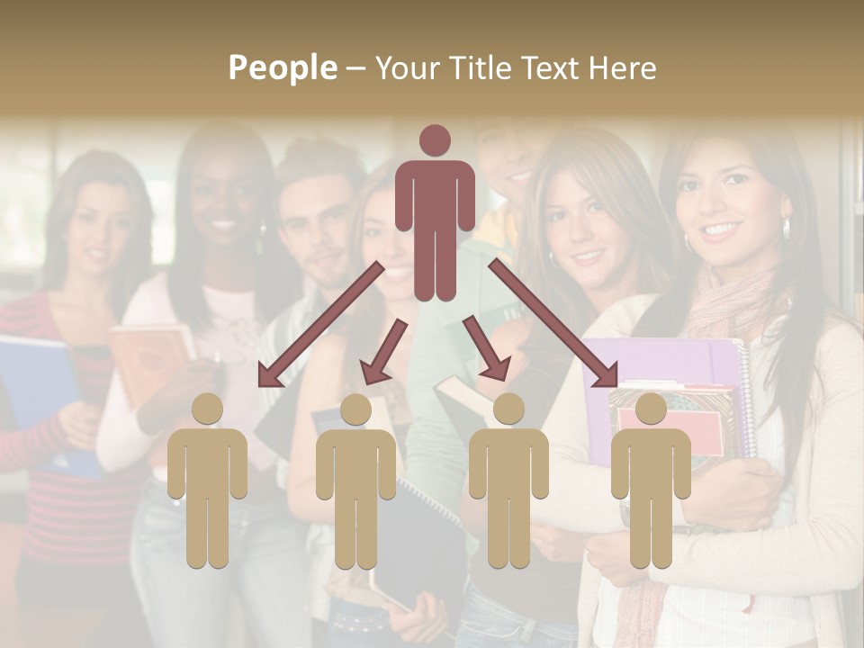 Group Of Students At A Library Smiling And Holding Some Notebooks PowerPoint Template