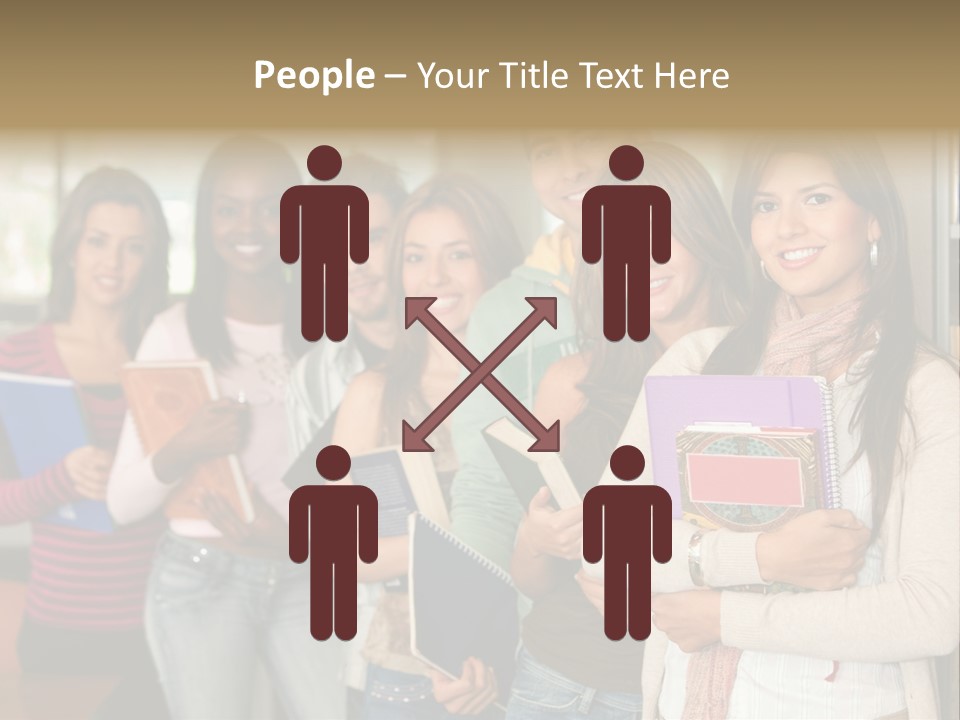 Group Of Students At A Library Smiling And Holding Some Notebooks PowerPoint Template