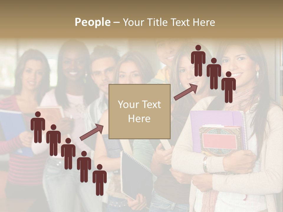 Group Of Students At A Library Smiling And Holding Some Notebooks PowerPoint Template