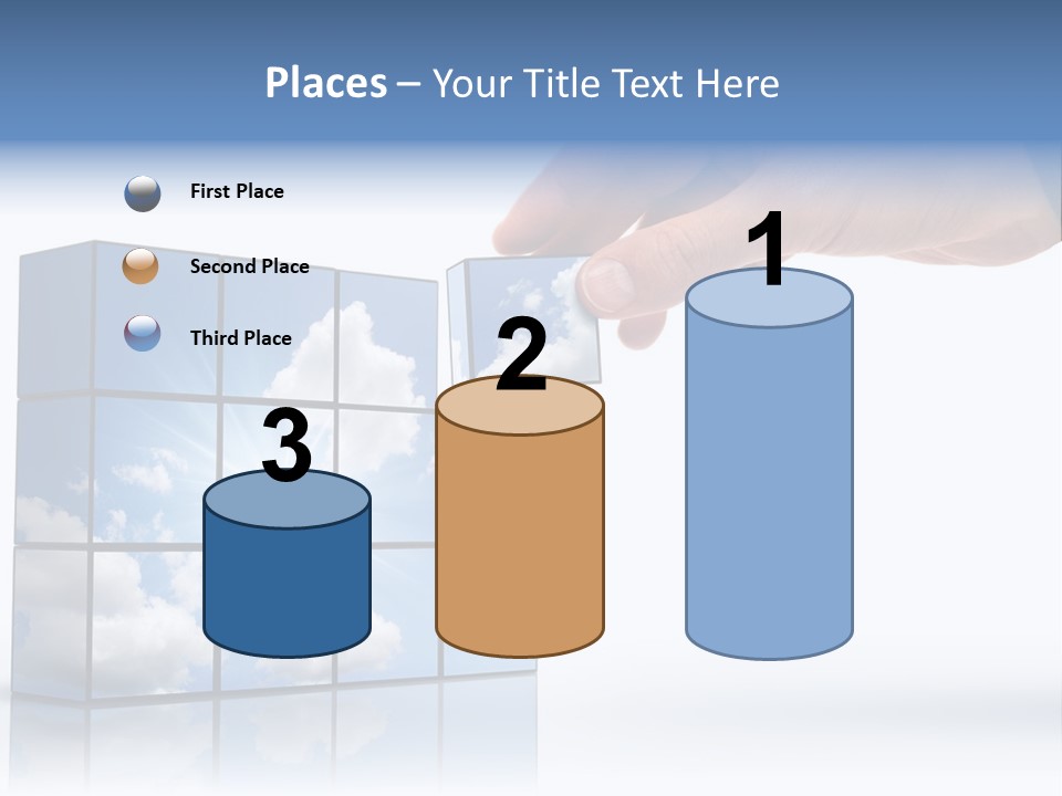 Hand Building Up A Sunny Sky With White Clouds PowerPoint Template