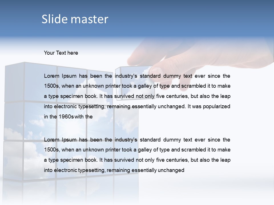 Hand Building Up A Sunny Sky With White Clouds PowerPoint Template