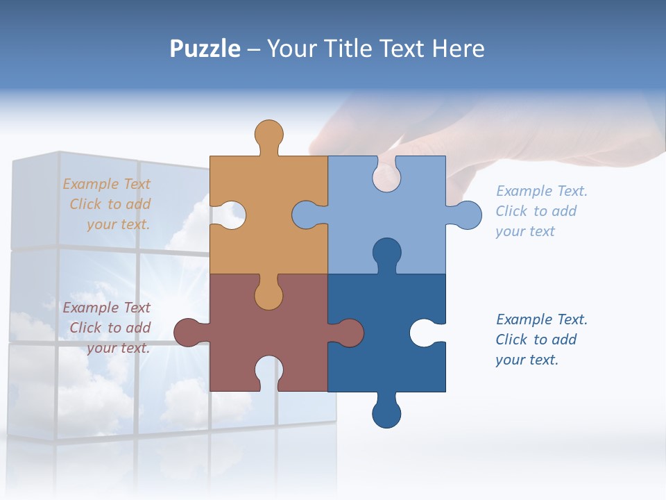 Hand Building Up A Sunny Sky With White Clouds PowerPoint Template