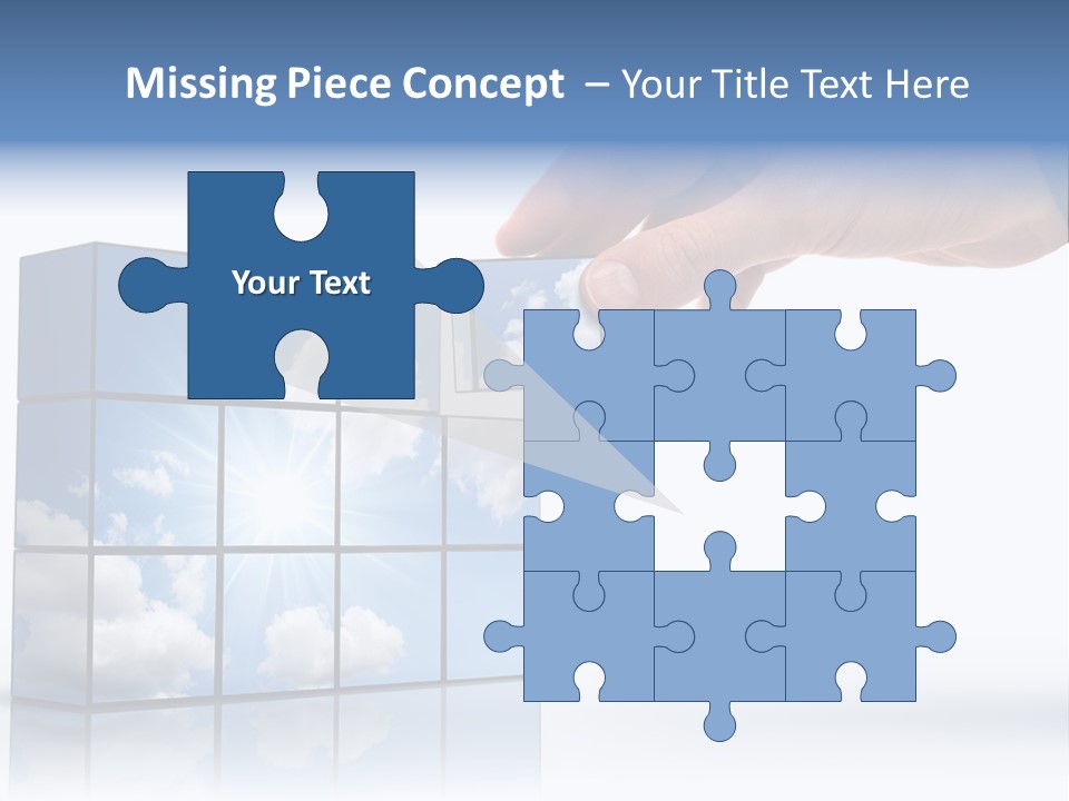 Hand Building Up A Sunny Sky With White Clouds PowerPoint Template