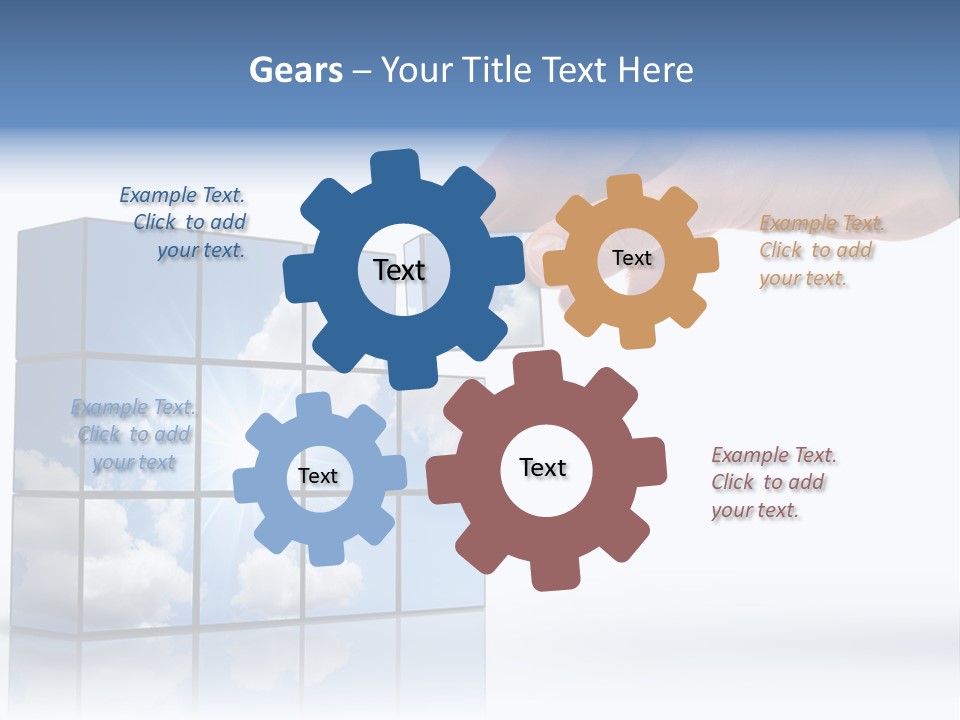 Hand Building Up A Sunny Sky With White Clouds PowerPoint Template