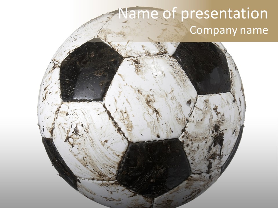 Closeup Of Dirty Soccer Ball On White Background With Clipping Path PowerPoint Template