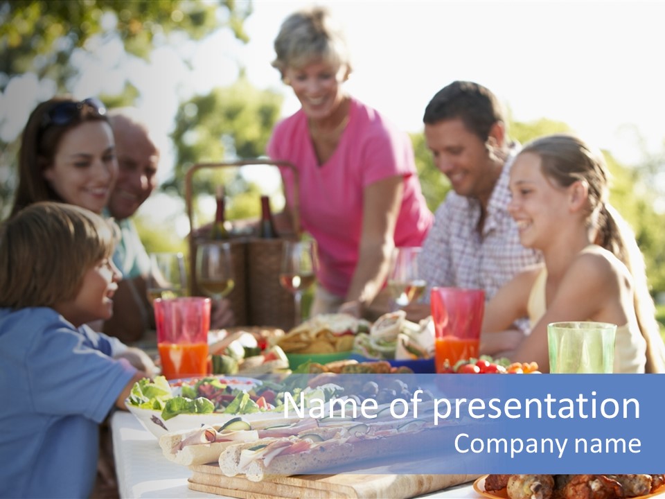 Family Dining Al Fresco PowerPoint Template