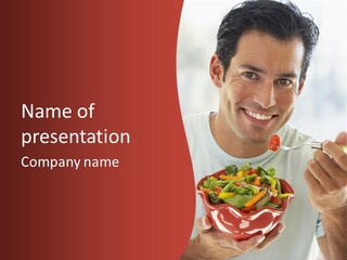 Mid Adult Man Eating Salad PowerPoint Template