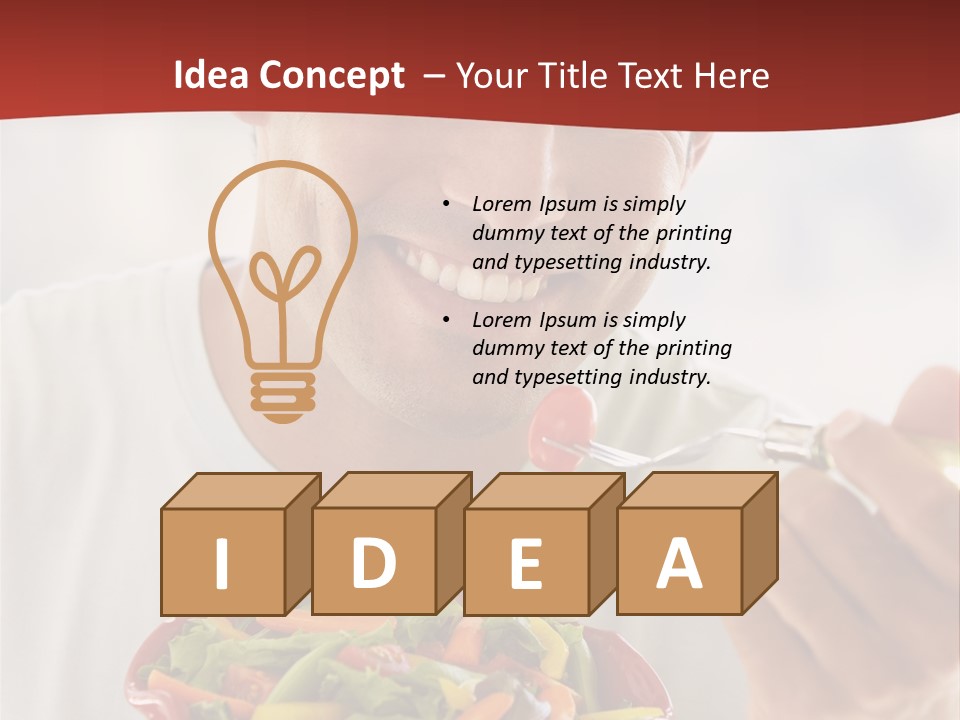 Mid Adult Man Eating Salad PowerPoint Template