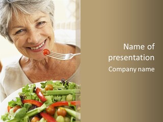 Senior Woman Eating Healthy Salad PowerPoint Template