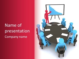 Blue And Red Characters Around The Table On Meeting. PowerPoint Template