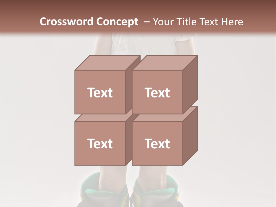 Funny Little Girl In Big Mountain Ski Boots And Short White Dress Stands On White Background PowerPoint Template