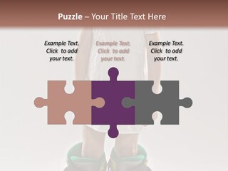 Funny Little Girl In Big Mountain Ski Boots And Short White Dress Stands On White Background PowerPoint Template