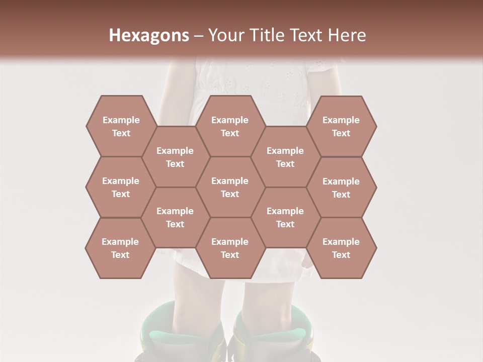 Funny Little Girl In Big Mountain Ski Boots And Short White Dress Stands On White Background PowerPoint Template