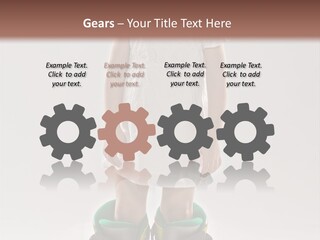 Funny Little Girl In Big Mountain Ski Boots And Short White Dress Stands On White Background PowerPoint Template