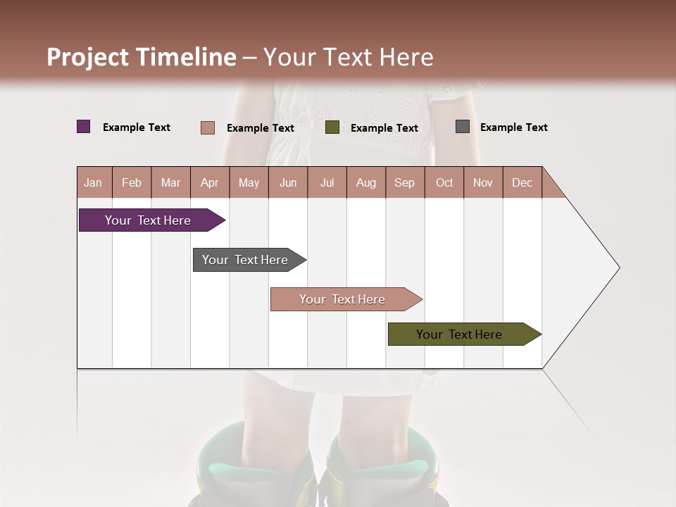 Funny Little Girl In Big Mountain Ski Boots And Short White Dress Stands On White Background PowerPoint Template