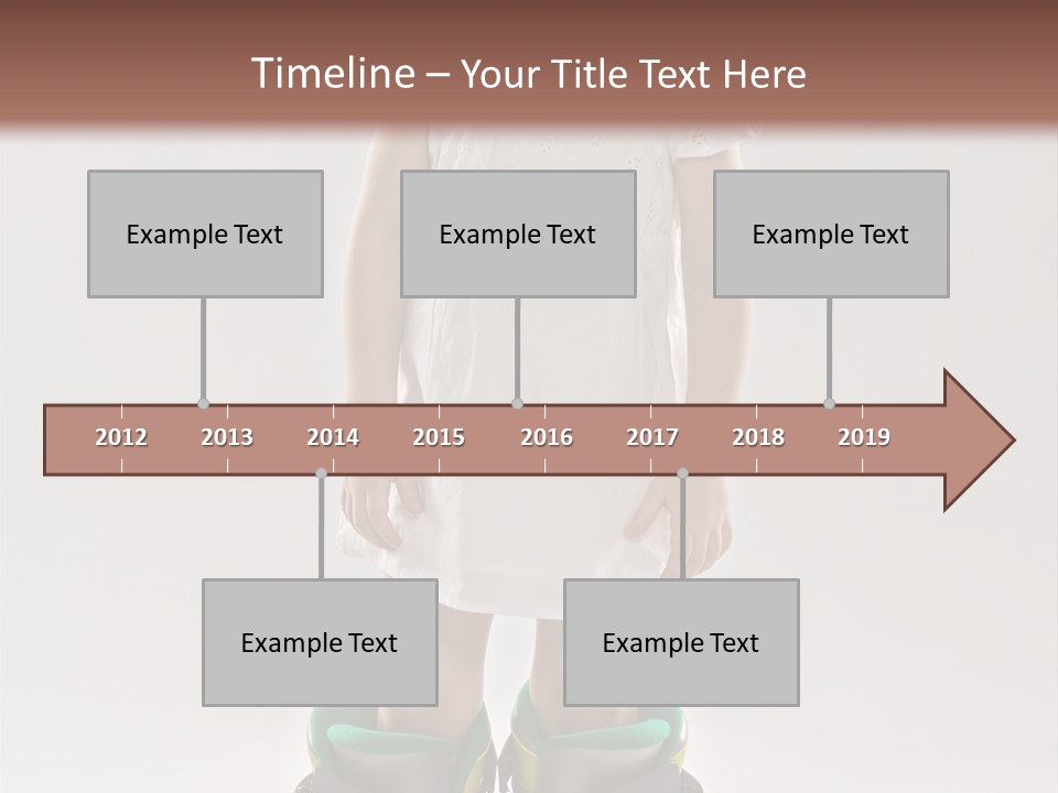 Funny Little Girl In Big Mountain Ski Boots And Short White Dress Stands On White Background PowerPoint Template