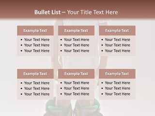 Funny Little Girl In Big Mountain Ski Boots And Short White Dress Stands On White Background PowerPoint Template