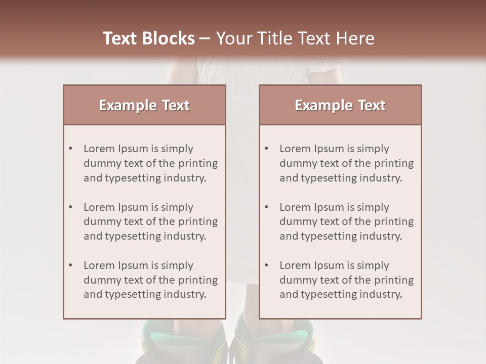 Funny Little Girl In Big Mountain Ski Boots And Short White Dress Stands On White Background PowerPoint Template