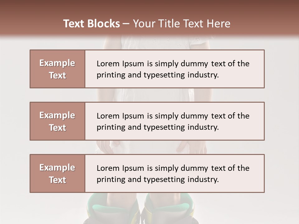 Funny Little Girl In Big Mountain Ski Boots And Short White Dress Stands On White Background PowerPoint Template