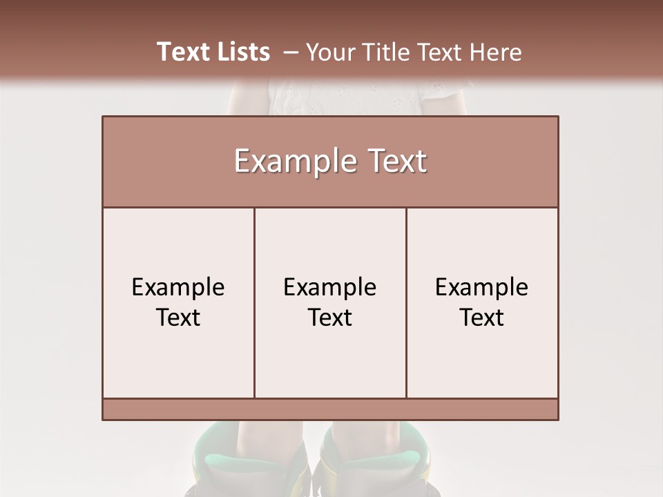 Funny Little Girl In Big Mountain Ski Boots And Short White Dress Stands On White Background PowerPoint Template