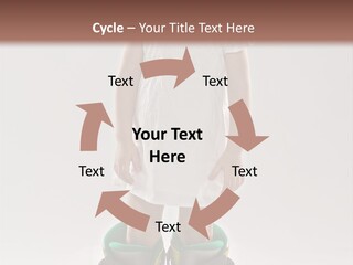 Funny Little Girl In Big Mountain Ski Boots And Short White Dress Stands On White Background PowerPoint Template