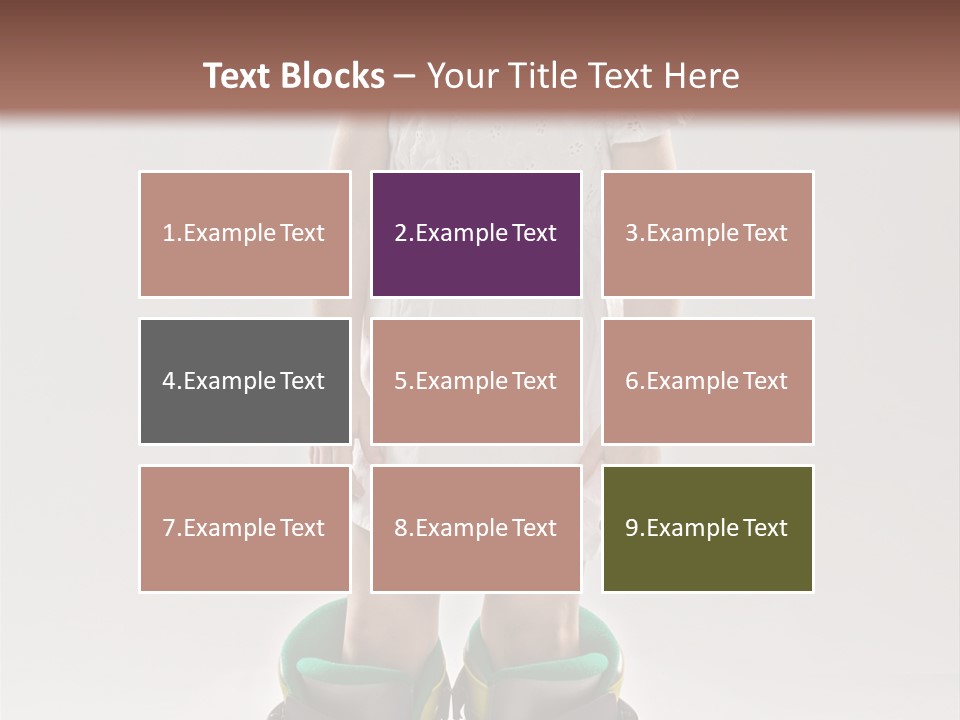 Funny Little Girl In Big Mountain Ski Boots And Short White Dress Stands On White Background PowerPoint Template