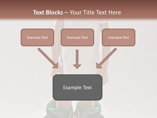 Funny Little Girl In Big Mountain Ski Boots And Short White Dress Stands On White Background PowerPoint Template