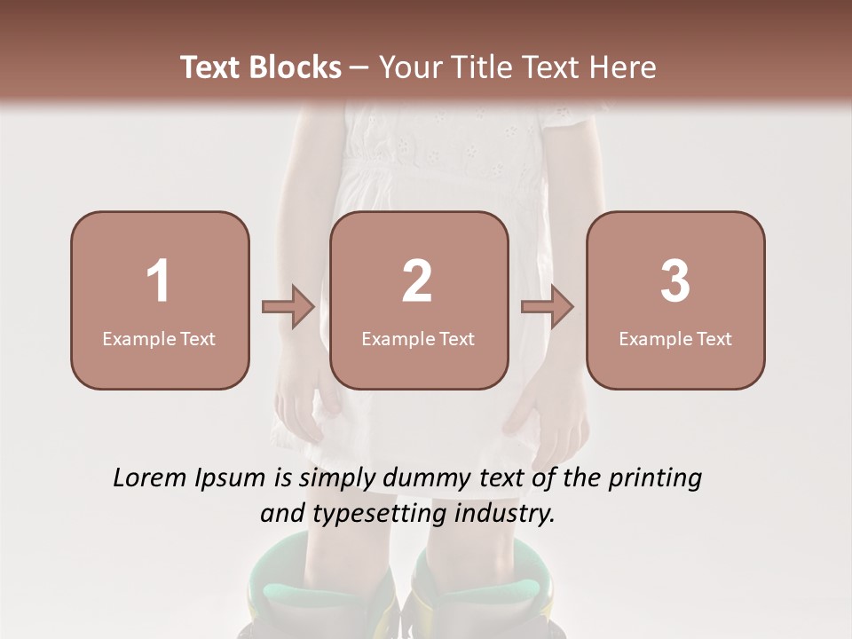 Funny Little Girl In Big Mountain Ski Boots And Short White Dress Stands On White Background PowerPoint Template