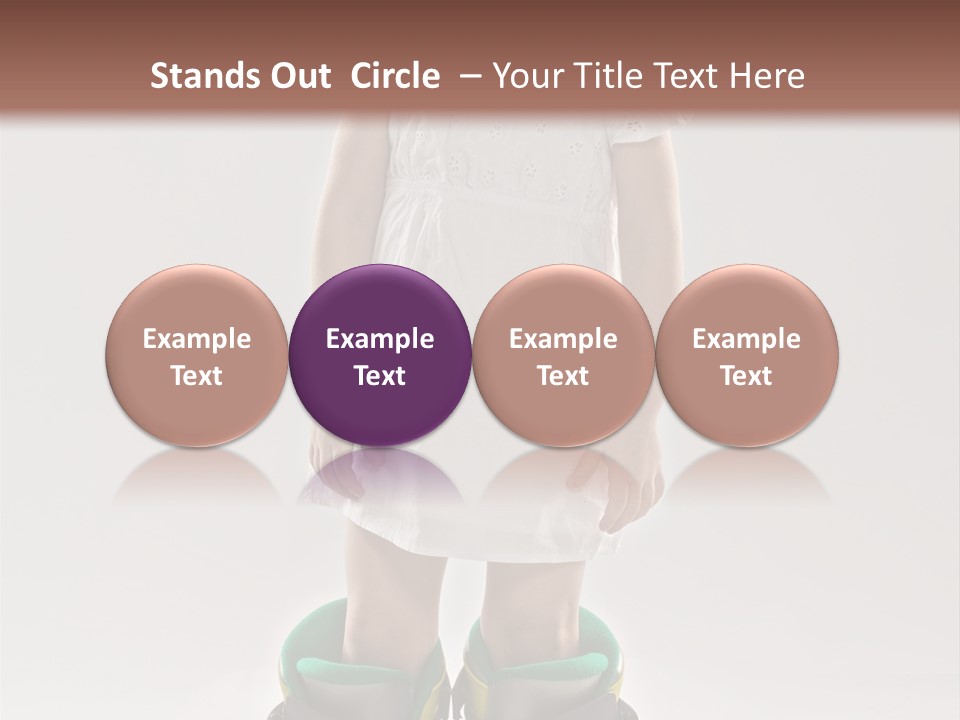 Funny Little Girl In Big Mountain Ski Boots And Short White Dress Stands On White Background PowerPoint Template