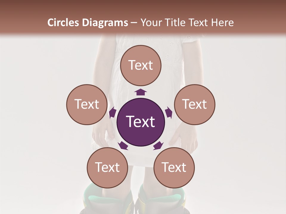 Funny Little Girl In Big Mountain Ski Boots And Short White Dress Stands On White Background PowerPoint Template