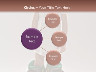 Funny Little Girl In Big Mountain Ski Boots And Short White Dress Stands On White Background PowerPoint Template